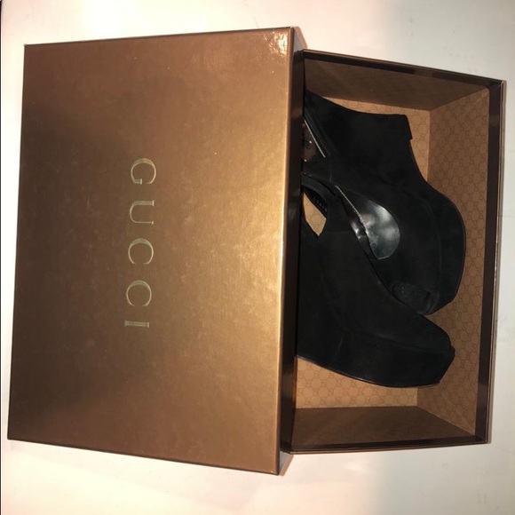 Gucci Black Suede Leather Wedges Size 37.5 - Picture 1 of 10